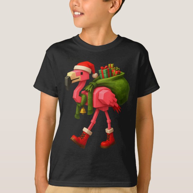 Funny Christmas Flamingo Santa Holiday Design  T-Shirt (Front)
