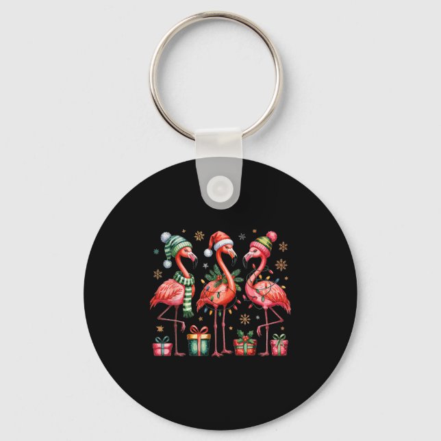 Funny Christmas Flamingos  Keychain (Front)