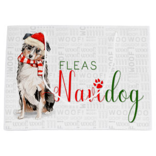 Funny Christmas Fleas Navidog Australian Shepherd Large Gift Bag