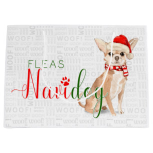 Funny Christmas Fleas Navidog Chihuahua Large Gift Bag