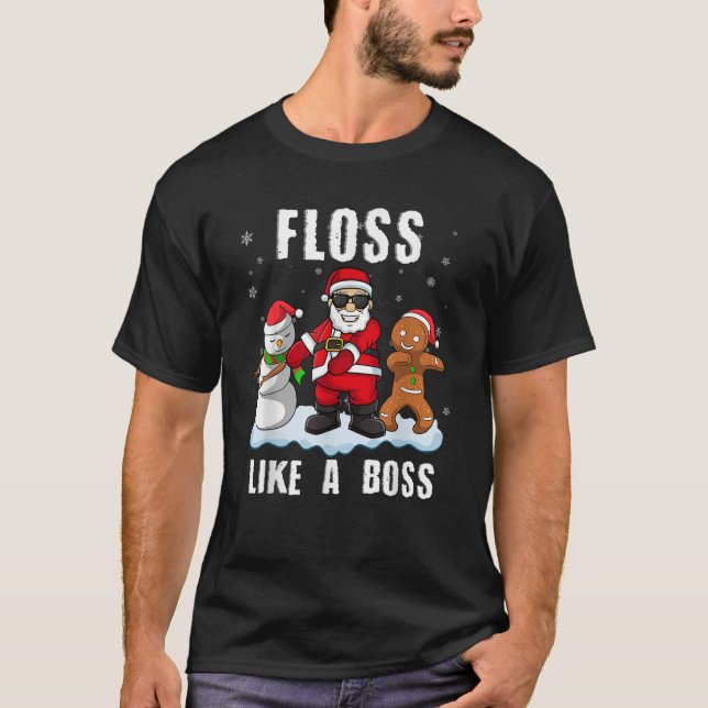Funny Christmas Floss Like a Boss Santa Raft Santa T-Shirt (Front)