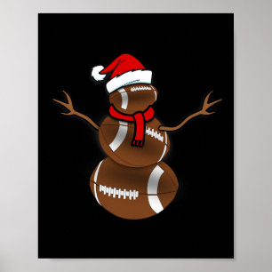 Funny Christmas Football Ball Santa Snowman Poster