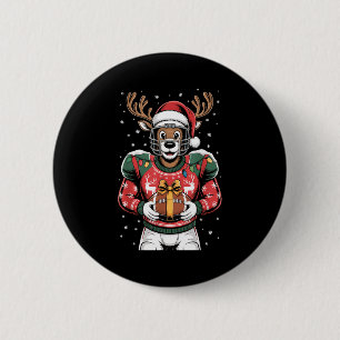 Funny Christmas Football Reindeer  2 Inch Round Button