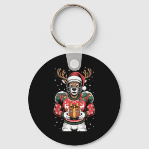 Funny Christmas Football Reindeer Keychain