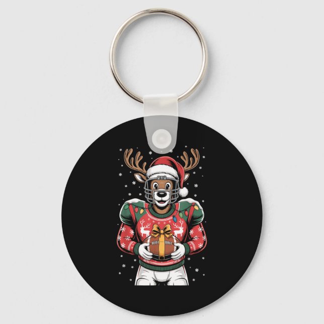 Funny Christmas Football Reindeer  Keychain (Front)