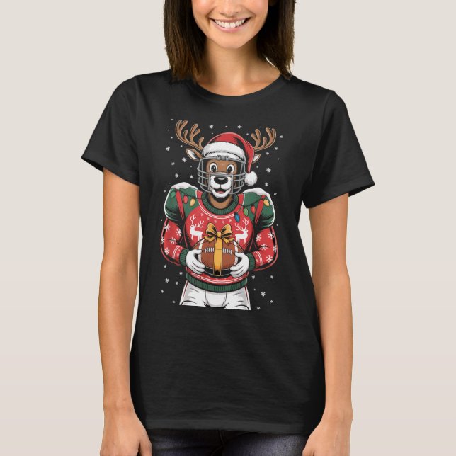 Funny Christmas Football Reindeer  T-Shirt (Front)