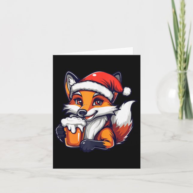 Funny Christmas Fox With Beer Comic  Card (Front)