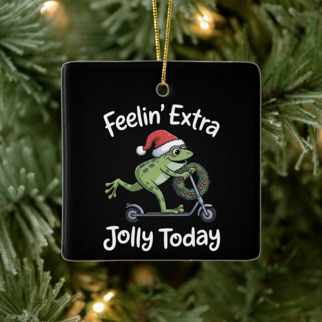 Funny Christmas Frog Feeling Extra Jolly Today  Ceramic Ornament (Tree)