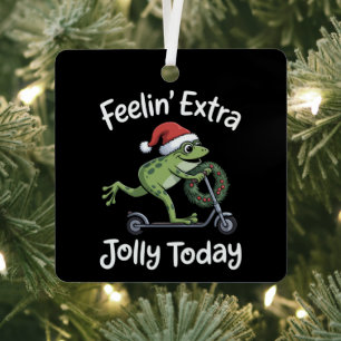 Funny Christmas Frog Feeling Extra Jolly Today Metal Ornament