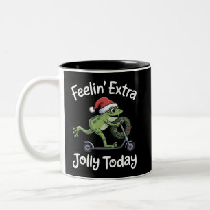 Funny Christmas Frog Feeling Extra Jolly Today Two-Tone Coffee Mug