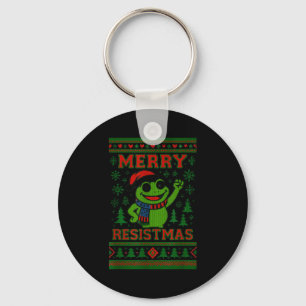 Funny Christmas Frog Meme Resistmas Holiday Humor  Keychain