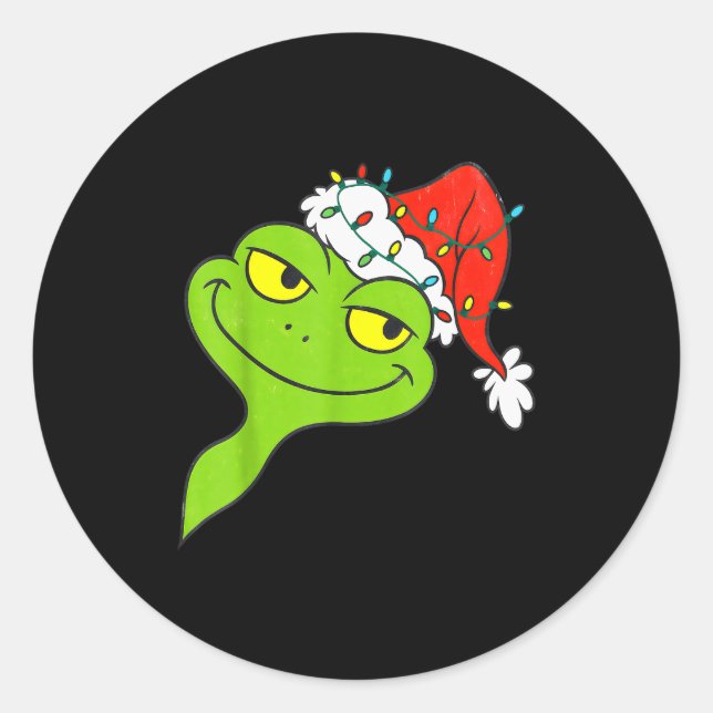Funny Christmas Frog Wearing Santa Hat And Lights  Classic Round Sticker (Front)