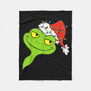 Funny Christmas Frog Wearing Santa Hat And Lights Fleece Blanket