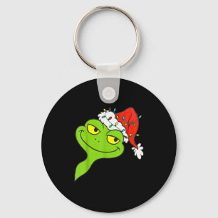 Funny Christmas Frog Wearing Santa Hat And Lights  Keychain