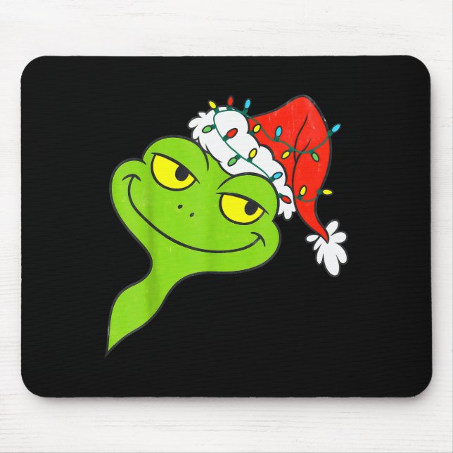 Funny Christmas Frog Wearing Santa Hat And Lights  Mouse Pad (Front)