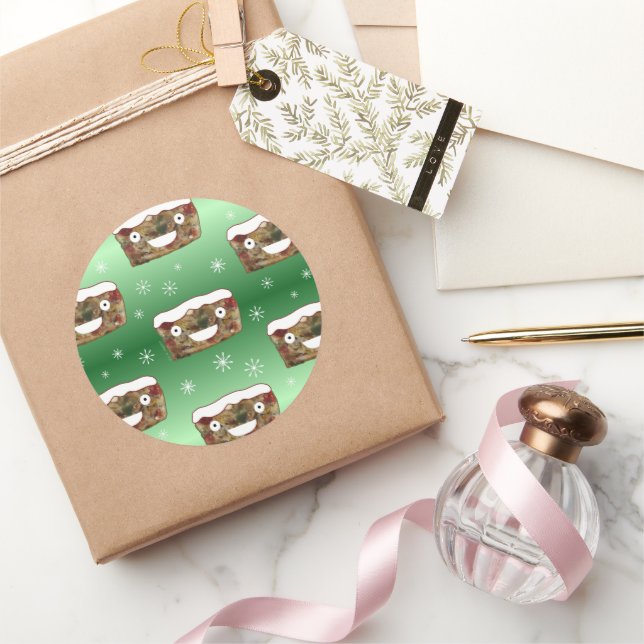 Funny Christmas Fruitcake Pattern Green Classic Round Sticker (Gifting)