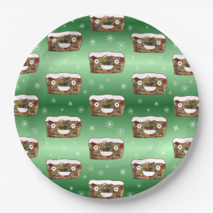 Funny Christmas Fruitcake Pattern Green Paper Plate
