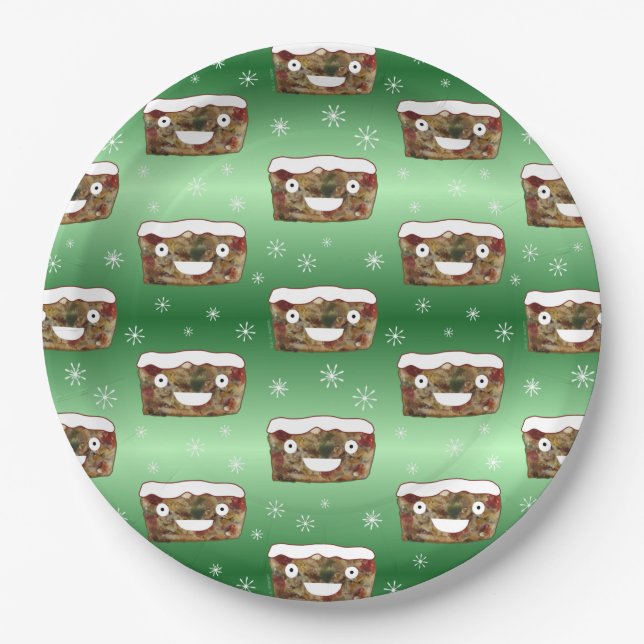 Funny Christmas Fruitcake Pattern Green Paper Plate (Front)