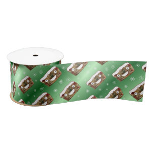 Funny Christmas Fruitcake Pattern Green Satin Ribbon
