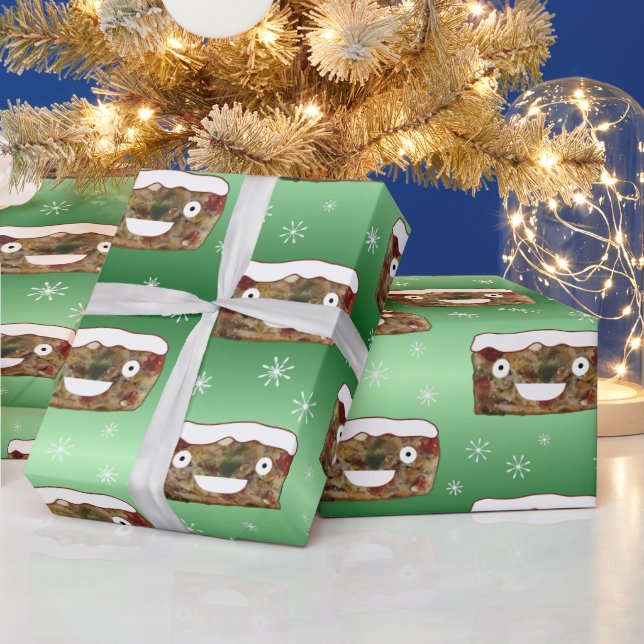 Funny Christmas Fruitcake Pattern Green Wrapping Paper (Holidays)