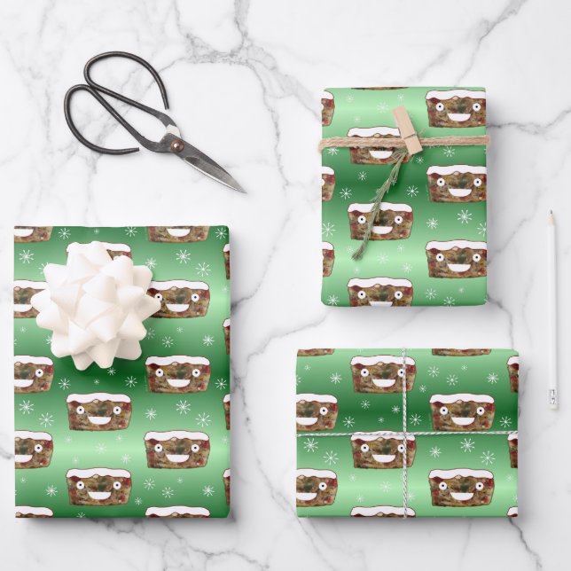 Funny Christmas Fruitcake Pattern Green Wrapping Paper Sheet (Front)
