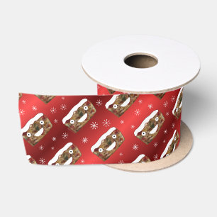 Funny Christmas Fruitcake Pattern Red Satin Ribbon