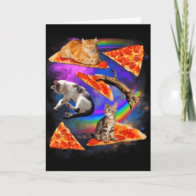 Funny Christmas Galaxy Cat In Space Cat Riding Zza Card (Front)