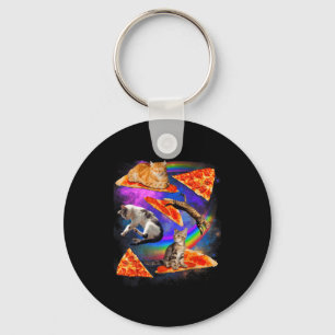 Funny Christmas Galaxy Cat In Space Cat Riding Zza Keychain