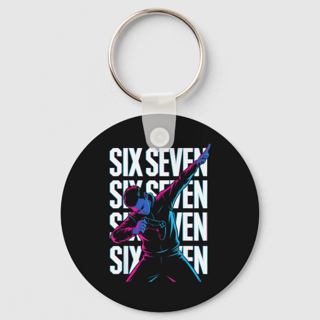 Funny Christmas Gamer Dabbing Xmas Dab Six Seven 6 Keychain (Front)