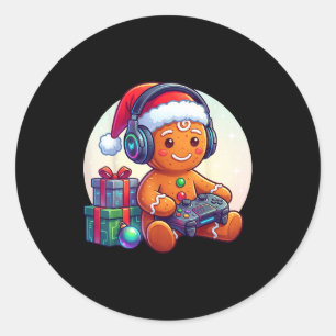 Funny Christmas Gamer Gingerbread Xmas Gaming Men  Classic Round Sticker