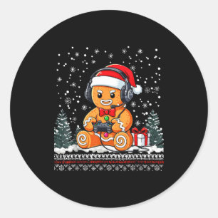 Funny Christmas Gamer Gingerbread Xmas Gaming Men  Classic Round Sticker