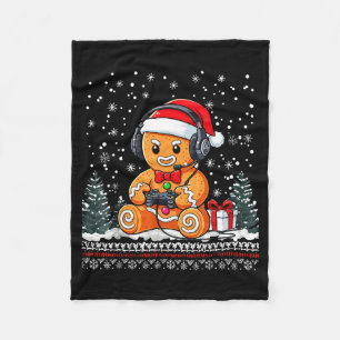 Funny Christmas Gamer Gingerbread Xmas Gaming Men  Fleece Blanket