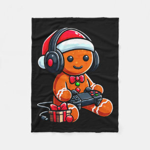 Funny Christmas Gamer Gingerbread Xmas Gaming Men Fleece Blanket