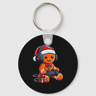 Funny Christmas Gamer Gingerbread Xmas Gaming Men Keychain