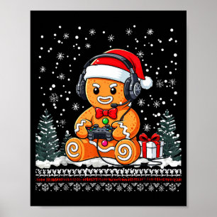Funny Christmas Gamer Gingerbread Xmas Gaming Men  Poster