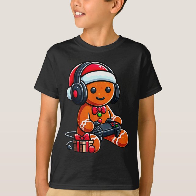 Funny Christmas Gamer Gingerbread Xmas Gaming Men  T-Shirt (Front)