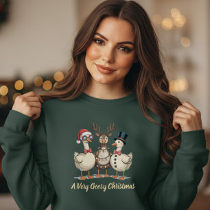 Funny Christmas Geese Trio  Santa Reindeer Snowman Sweatshirt