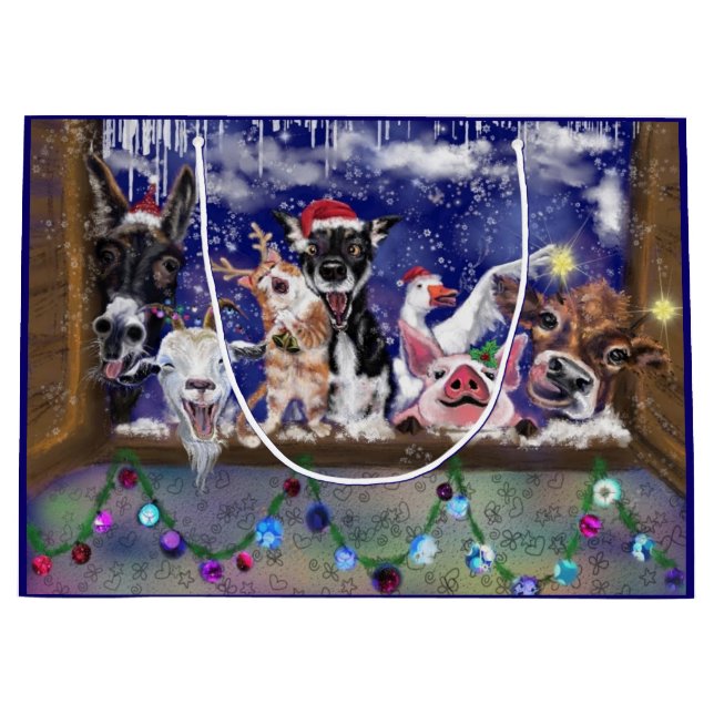 Funny Christmas Gift Bag Happy Farm Animal Party (Front)