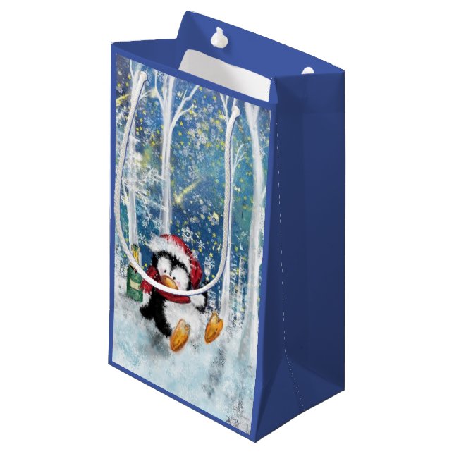 Funny Christmas Gift Bag with Happy Penguin (Front Angled)