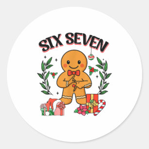 Funny Christmas Gingerbread 67 Six Seven Meme Hand Classic Round Sticker