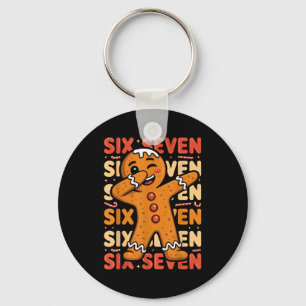 Funny Christmas Gingerbread Cookie Dab Six Seven 6 Keychain