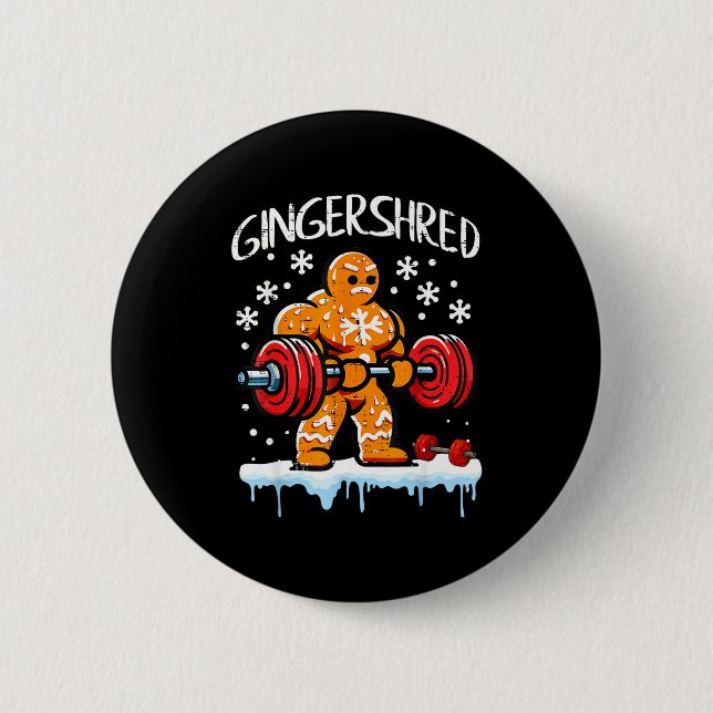 Funny Christmas Gingerbread Gingershred Gym Bodybu 2 Inch Round Button (Front)