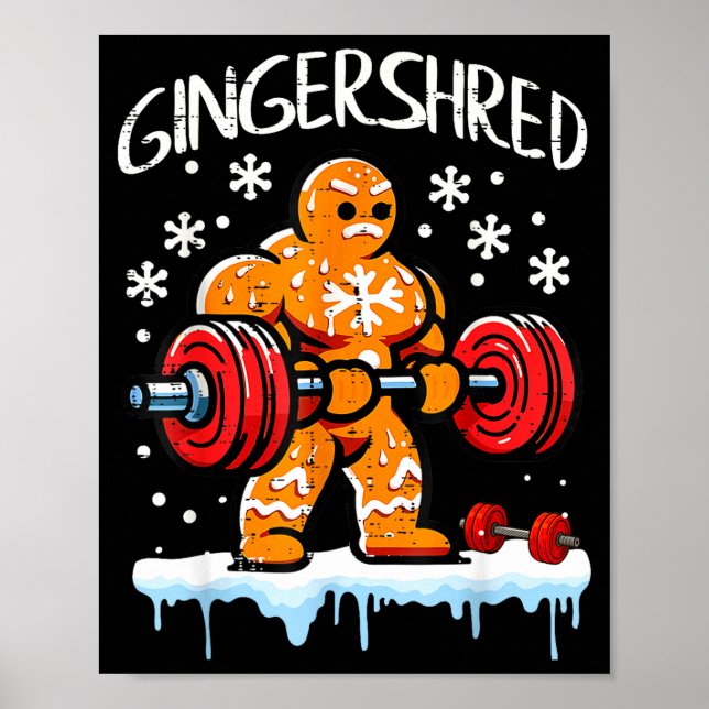Funny Christmas Gingerbread Gingershred Gym Bodybu Poster (Front)