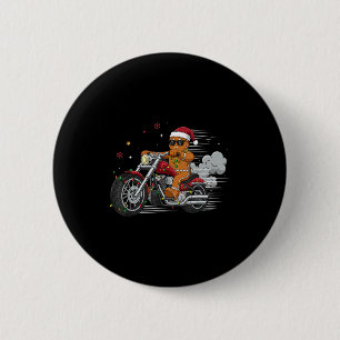 Funny Christmas Gingerbread Man Biker Riding A Mot 2 Inch Round Button