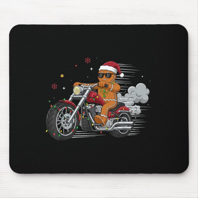 Funny Christmas Gingerbread Man Biker Riding A Mot Mouse Pad (Front)