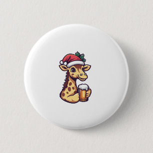Funny Christmas Giraffe With Beer Comic 2 Inch Round Button