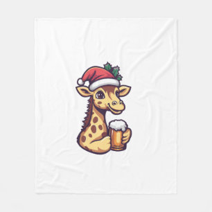 Funny Christmas Giraffe With Beer Comic Fleece Blanket