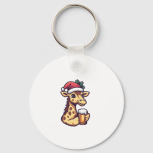 Funny Christmas Giraffe With Beer Comic Keychain