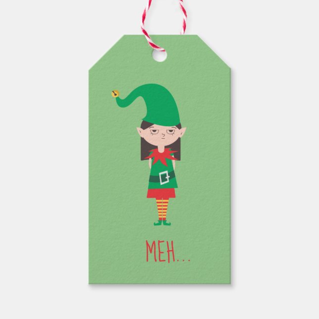 Funny Christmas Girl Elf Gift Tags (Front)