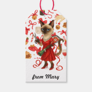 Funny Christmas Glam Siamese Cat Holiday Gift Tags
